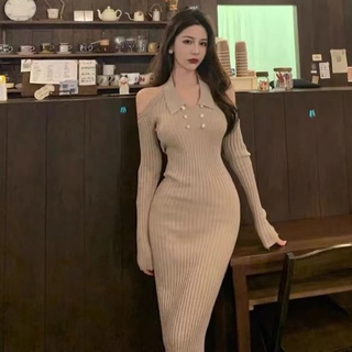 Áo sweater dệt kim dáng ôm cổ yếm thời trang cho nữ