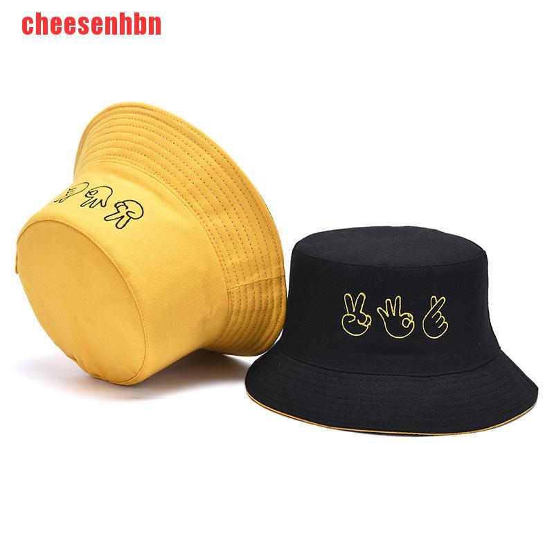 [cheesenhbn]Double-sided Casual Finger Gesture Ok Bucket Hat Women Summer Fold Two Sided Hat