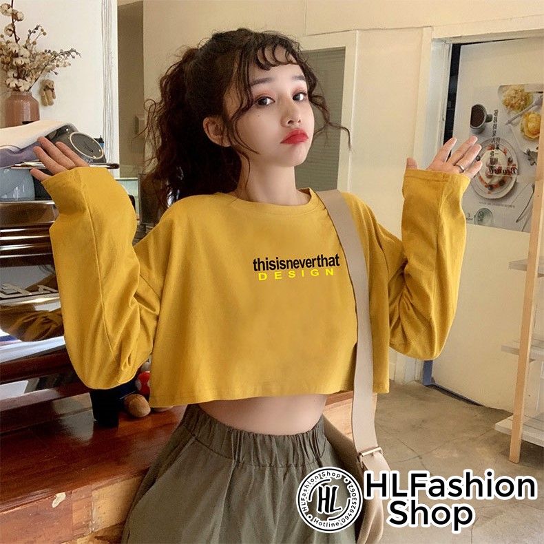 Áo thun croptop nữ tay dài Ths s Never, áo thun nữ HLFashion