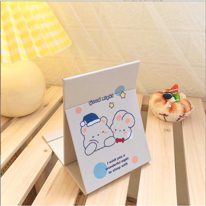 Gương bìa gập để bàn size nhỏ để bàn chủ đề gấu thỏ dễ thương nhiều màu  GUONGGAUTHO25