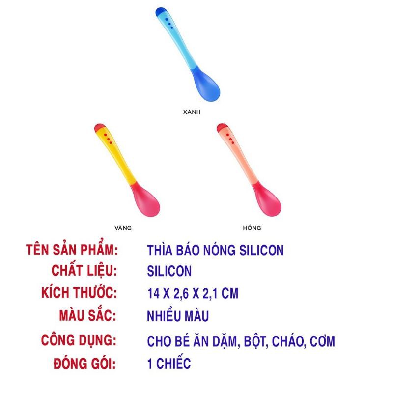 Thìa ăn dặm silicon an toàn có cảnh báo nóng cho bé