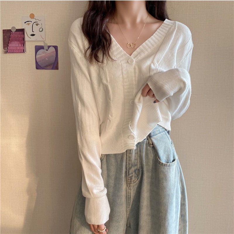 Áo Cardigan Dệt Kim Cổ Chữ V Dáng Ôm Thời Trang Hàn Quốc Cho Nữ