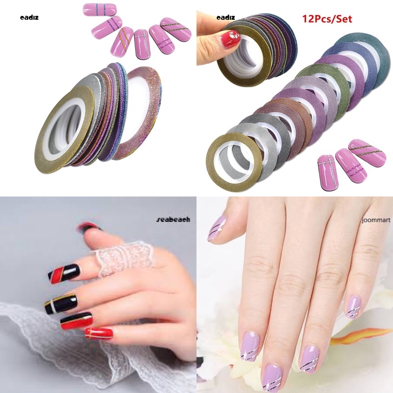 Set 12 cuộn băng dính kim tuyến trang trí móng