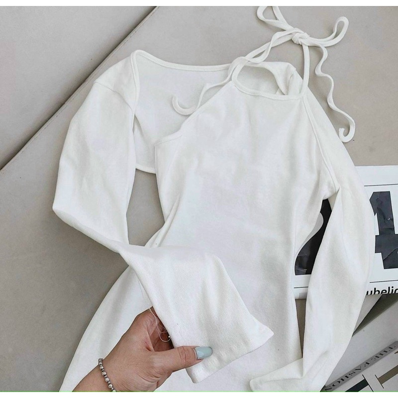 SET ĐẦM TRẮNG BODY CỔ YẾM KÈM KHOÁC CROP KTGIMI (Kèm ảnh thật)