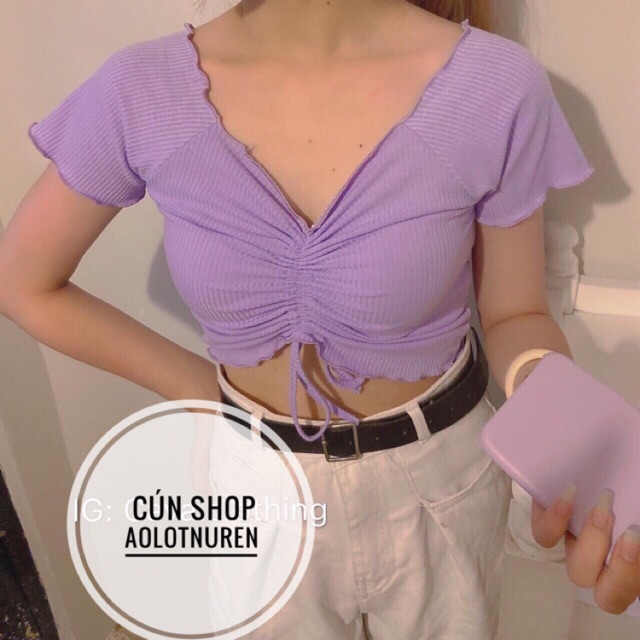 [Mã FASHIONT4WA2 giảm 10K đơn 50K] Áo croptop dây rút 4 màu hot hit chất vải mềm mịn RICH STORE CRT20