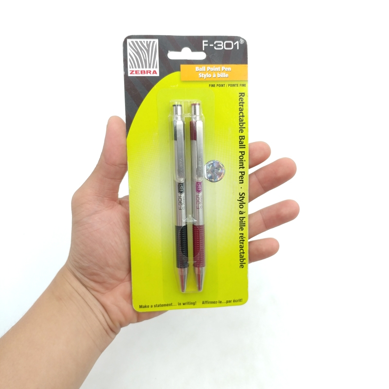 Vỉ 2 Bút Bi Bấm 0.7 mm Zebra F-301 - Đỏ - Đen