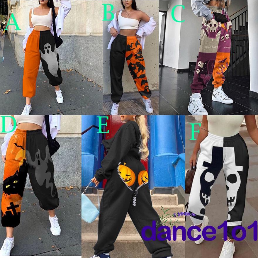 Quần Dài Nữ Lưng Cao In Hình Ma Halloween Cá Tính