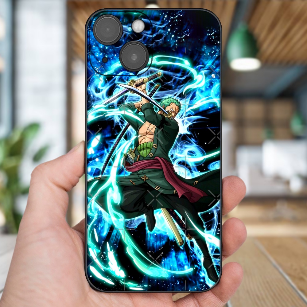 Ốp lưng iPhone 13 dẻo đen cạnh vuông in hình Zoro One Piece