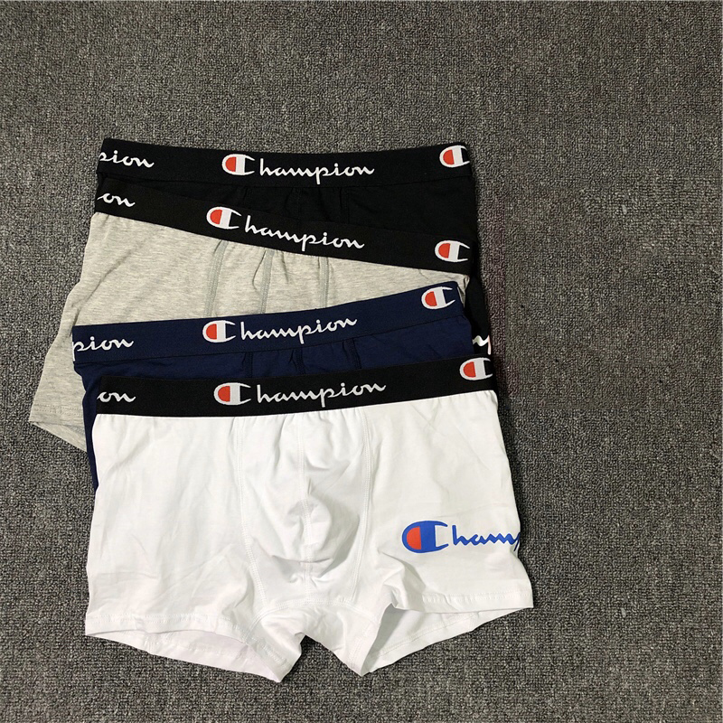 Quần lót boxer cotton lụa lạnh họa tiết Champion màu trơn thoáng khí dành cho nam