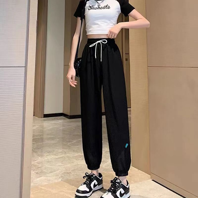 Quần Thể Thao Harem Bằng Lụa Lạnh Mỏng Dáng Rộng Dài Đến Mắt Cá Chân Phối Lưới Nhanh Khô