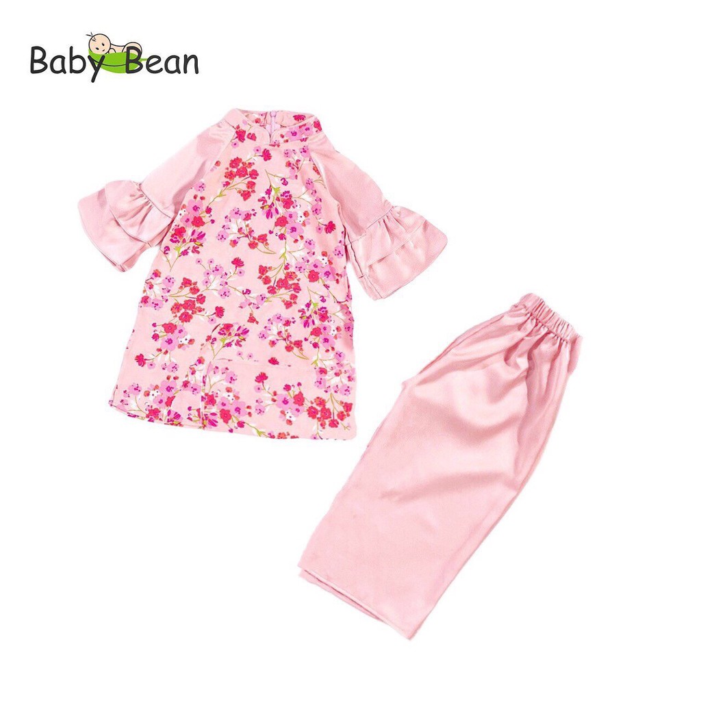 Bộ Áo Dài Cách Tân Bé Gái họa tiết Hoa Đào & Cánh Bướm BabyBean