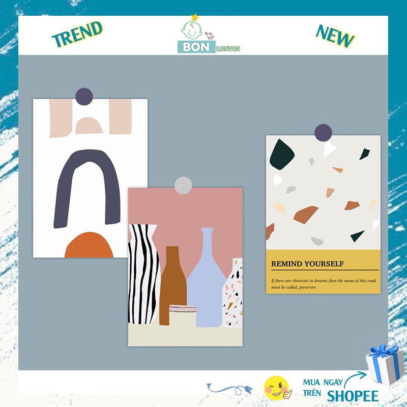 Set 3 Thẻ Giấy Trang Trí Họa Tiết Trang Trí Vintage, Retro, Trừu Tượng, Hoạt Hình Cute