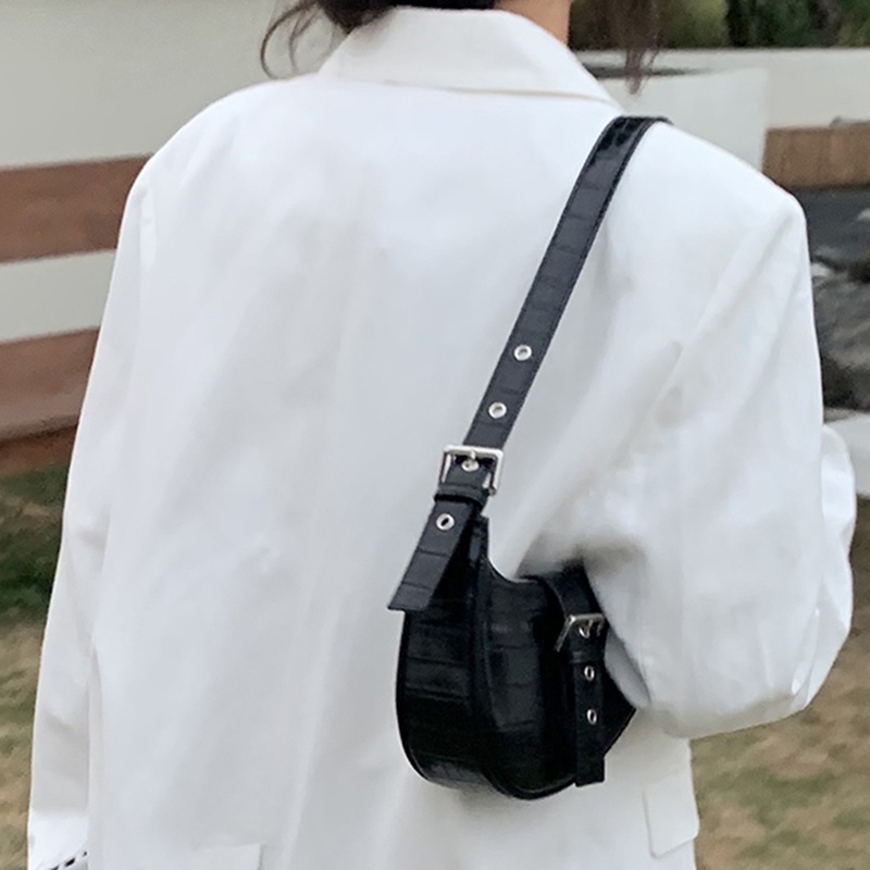 Túi đeo vai IELGY giả da cá sấu màu đen phong cách Hàn Quốc thiết kế thời trang cho nữ