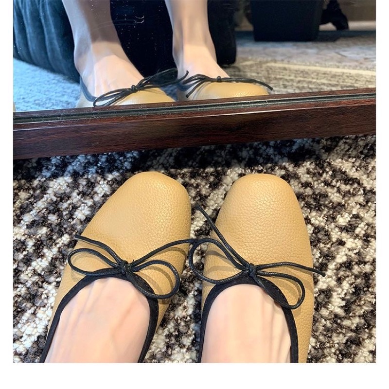 Giầy búp bê da mềm đế bệt có nơ xinh 4 màu hồng kem vàng trắng trẻ trung kiểu Hàn Quốc êm chân Ulzzangshop520