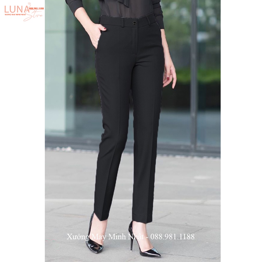 Quần tây nữ công sở lưng cao ống đứng dài màu Đen Xanh Than dáng quần baggy vải công sở cạp cao đi học làm thanh lịch