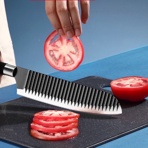 Dao inox cắt thịt cá rau củ trái cây tiện dụng chống dính màu đen lượn sóng thép không gỉ