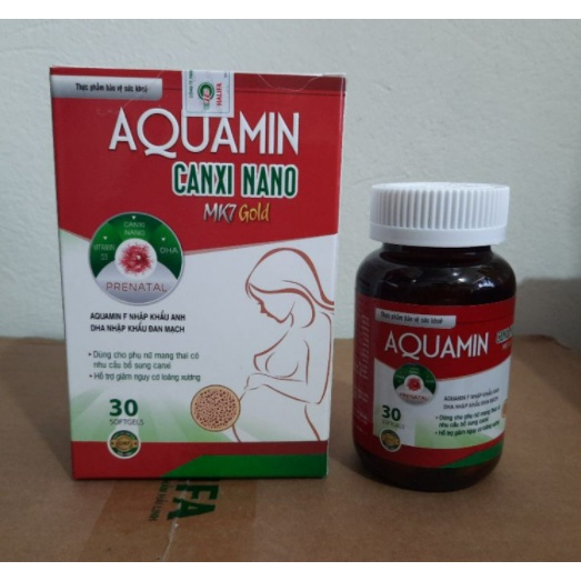 Canxi nano dành cho bà bầu ,phụ nữ mang thai AQUAMIN CANXI NANO MK7 GOLD tảo biển đỏ-Hộp 30 viên