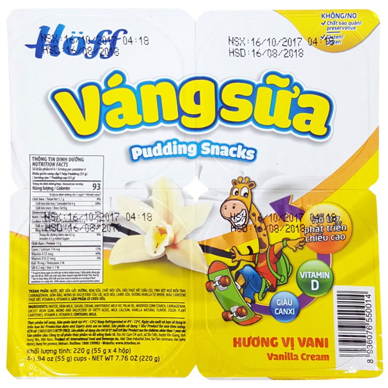 VÁNG SỮA HOFF VỊ VANI/ HẠT DẺ 100G, VIỆT NAM SX