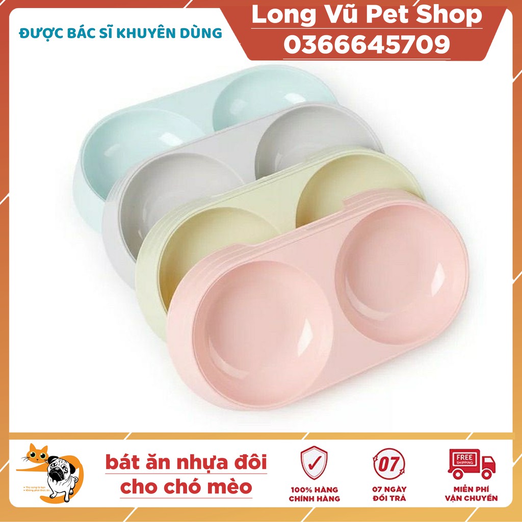 Bát ăn nhựa đôi cho chó mèo Long Vũ Pet Shop