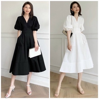 Đầm váy trắng cổ V tùng xoè đi tiệc cực sang chảnh (kèm hình thật)