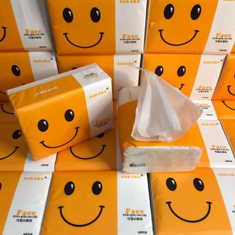 1 thùng (30 gói) Giấy ăn mặt cười SAKARA mặt cười 1 tờ 4 lớp mềm dai không bụi giấy lau an toàn cho sức khoẻ