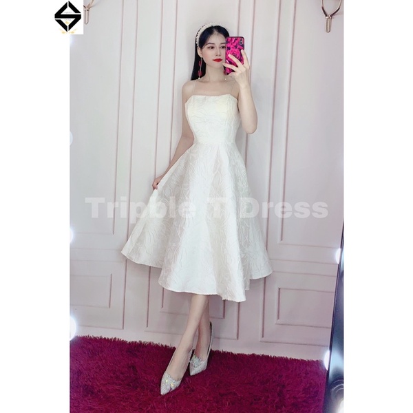 Đầm xoè gấm 2 dây sang trọng dễ mặc TRIPBLE T DRESS - size M/L - MS245V