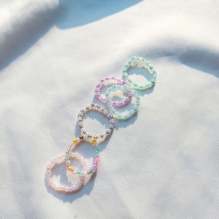 Nhẫn hạt cườm màu pastel 2mm
