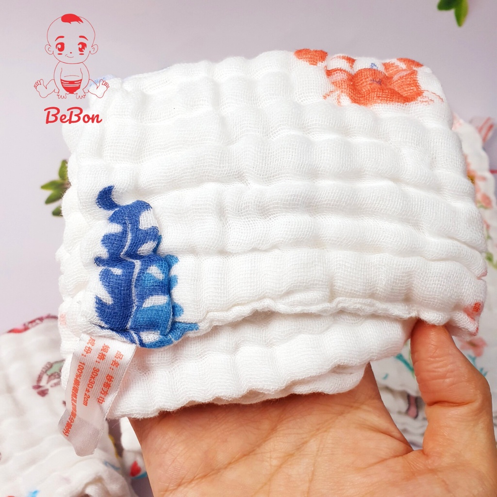 Khăn xô 6 lớp sợi tre muslin, khăn rửa mặt cho bé hàng xuất khẩu, kích thước 30x30cm