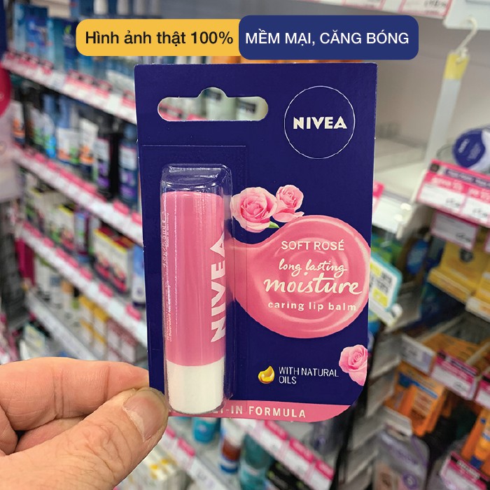 Son dưỡng ẩm môi Nivea Soft Rosé hoa hồng 4.8g, dưỡng môi mềm mại, căng bóng