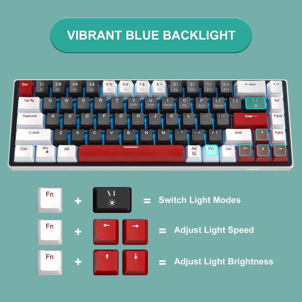 Bàn Phím Cơ Chơi Game 60% 68 Phím Có Đèn LED Nền Xanh Dương Cho Laptop PC SKY68