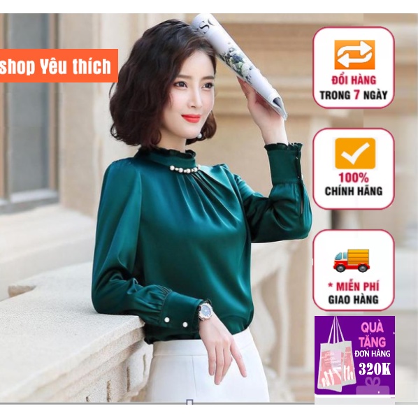 sơ mi nữ dài tay, áo sơ mi lụa cổ kẹp bèo - TA88