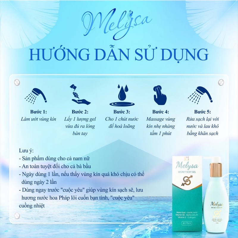 Gel vệ sinh hương nước hoa Pháp Melysa -  (unisex)- Vệ sinh - Kháng Khuẩn - Làm hồng vùng kín nam nữ.