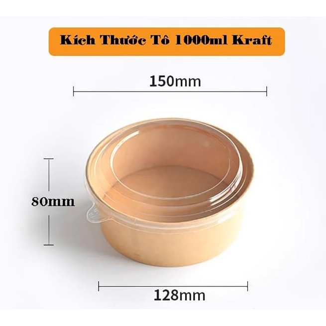 Tô giấy nâu Kraft tròn đựng thức ăn 750ml/1000ml