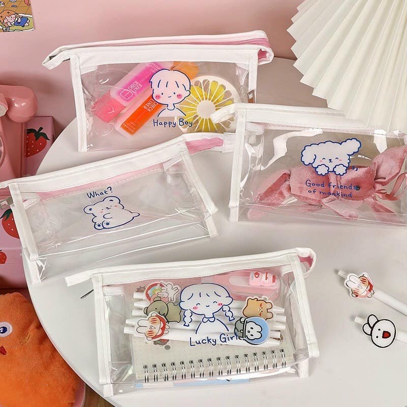 Túi đựng bút, hộp bút trong suốt chất liệu nhựa PVC chống thấm nước dành cho cả bé trai và gái