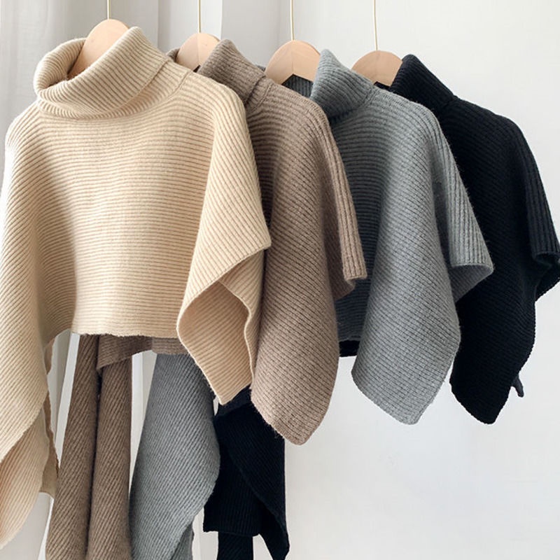 Áo Choàng Sweater Cổ Lọ Xinh Xắn Chất Lượng 112548 Áo Choàng Len Dệt Kim Thời Trang Mùa Thu Đông Ấm Áp