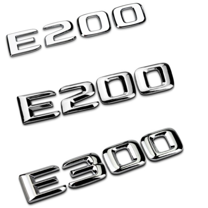 Decal tem chữ Inox dán đuôi xe ô tô Mercedess E200 và E300 - HÀNG CÓ SẴN