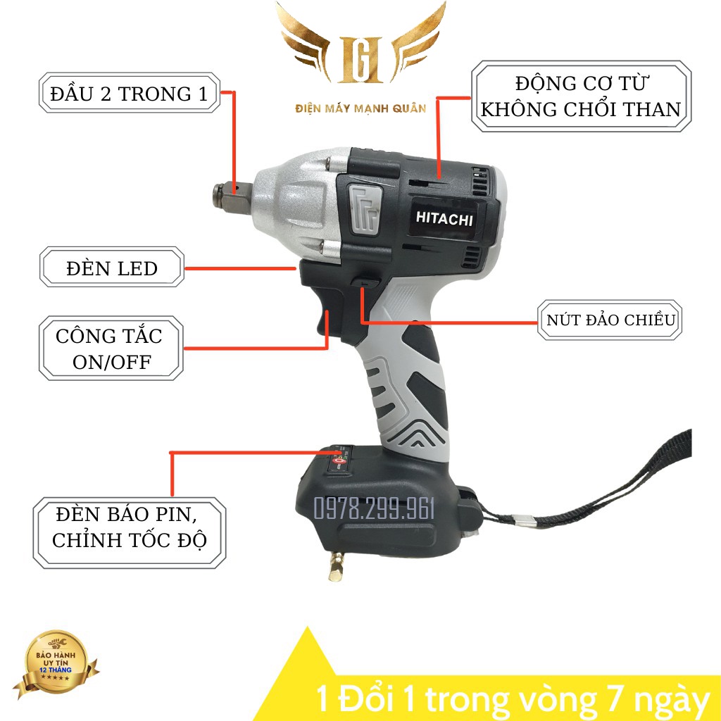Thân Máy Siết Bulong Hi.tachi, De.walt, Ken, Máy Bắn Bulong Pin_Động Cơ Không Chổi Than, 2 Trong 1