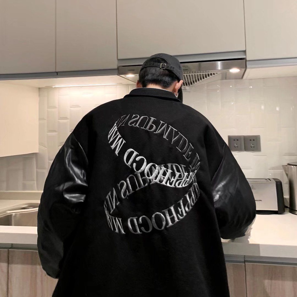 Áo Khoác Bóng Chày Cotton Dáng Rộng Thêu Chữ Phong Cách Hip Hop Đường Phố Mỹ Cá Tính Dành Cho Nam