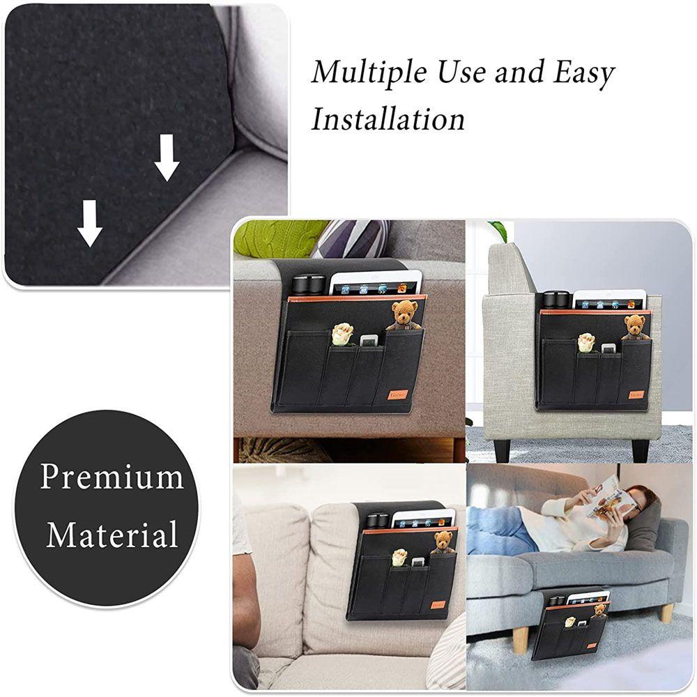 Túi Đựng Đồ 5 Ngăn Gắn Tay Vịn Ghế Sofa Bằng Vải Nỉ Màu Đen