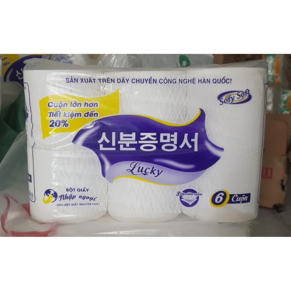 Lốc 6 cuộn giấy Hàn Quốc Lucky 3 lớp, 850g
