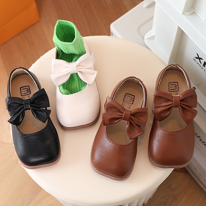 Giày Búp Bê Da Đế Mềm Đính Nơ Xinh Xắn Cho Bé Gái