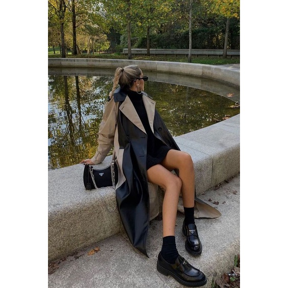 Sz39 Giày lười Loafer Prada Da bóng thời trang FORM CAO CẤP VIP Đế cao