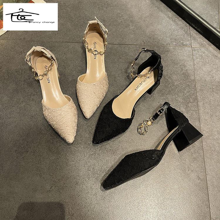 Bán Chạy ~ Giày Sandal Cao Gót Dày Dặn Thanh Lịch Bốn Mùa Có Khóa Cài