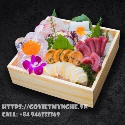 [Vuông 20x20cm] Khay gỗ trang trí món ăn - Khay gỗ trang trí sushi sashimi cho nhà hàng Nhật - Gỗ Thông- Chuẩn xuất khẩu