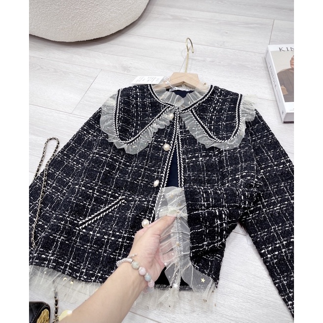 [ 𝐅𝐑𝐄𝐄 𝐒𝐇𝐈𝐏 ]  ÁO DẠ CARO VIỀN BÈO CÚC NGỌC CỔ PITER