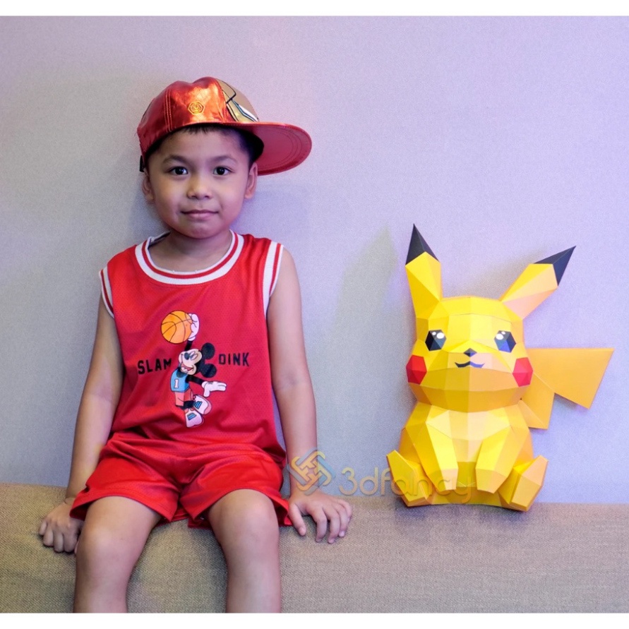Mô hình Pikachu 3D bằng giấy cao 40cm tự lắp ghép có hướng dẫn, trang trí bàn làm việc hoặc phòng khách