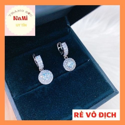 Bông tai đá, Bông nữ đá tròn bạc 925 cao cấp sáng lấp lánh