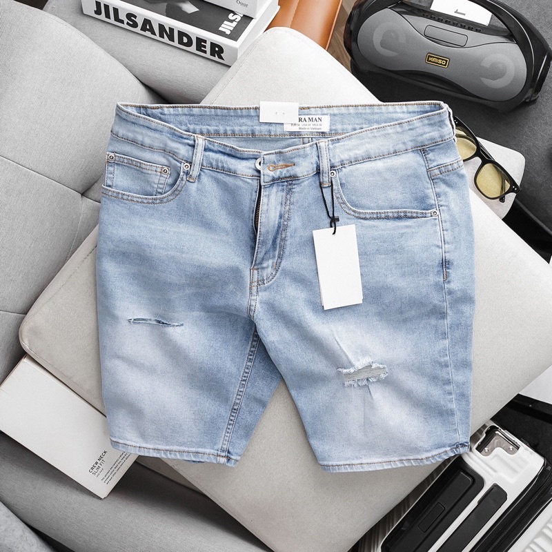 Quần Short Bò Jean Nam Slimfit ôm vừa Xuất Xịn co giãn không phai màu