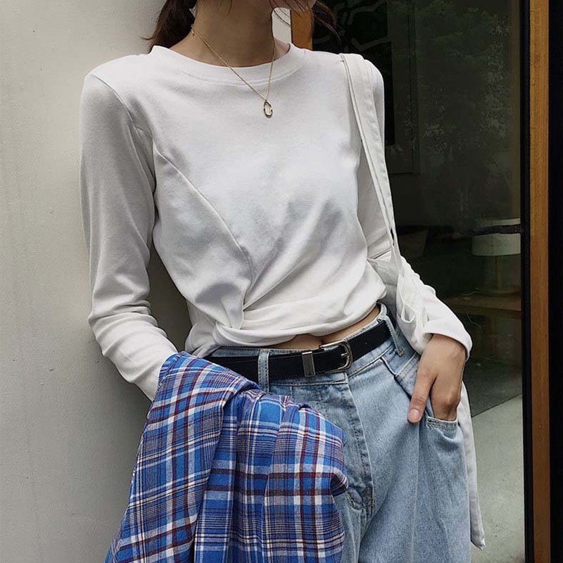 Áo thun mỏng IELGY tay dài màu trơn dễ phối đồ thời trang cho nữ