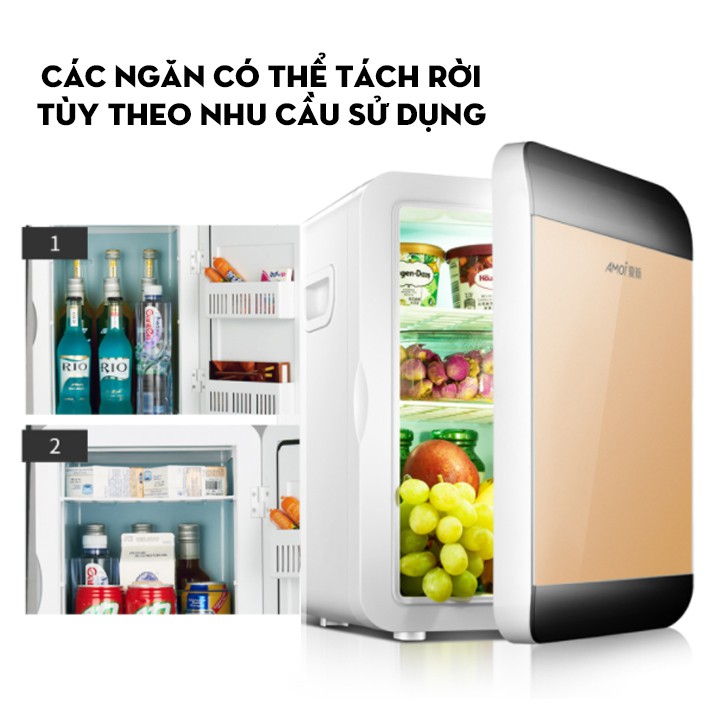 Tủ lạnh mini Amoi 20 lít dùng ở nhà hoặc trên ô tô (đủ dây cắm điện 220V + ô tô) Canashop